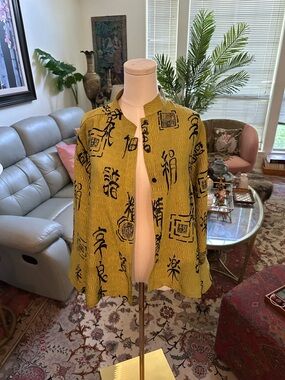 Chico's Yellow Printed Mandarin-Collar Jacket